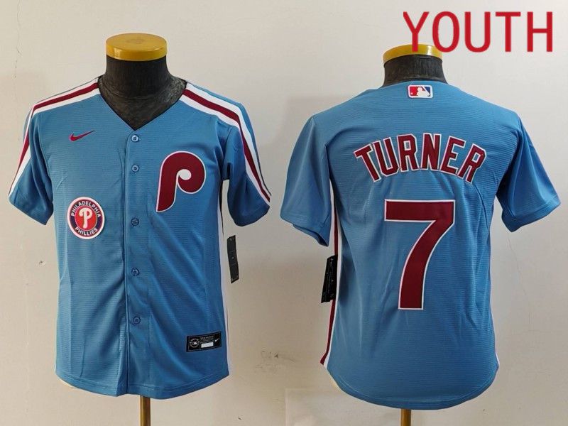 Youth Philadelphia Phillies #7 Turner Blue Throwback 2024 Nike MLB Jersey style 3->youth mlb jersey->Youth Jersey